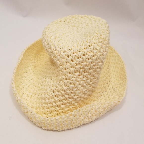 3 for $20 - Cream Crochet Paper Packable Sunhat - Picture 3 of 3